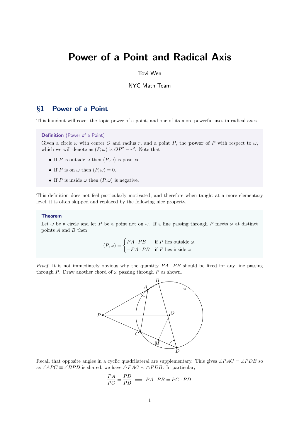 Power of a Point and Radical Axis