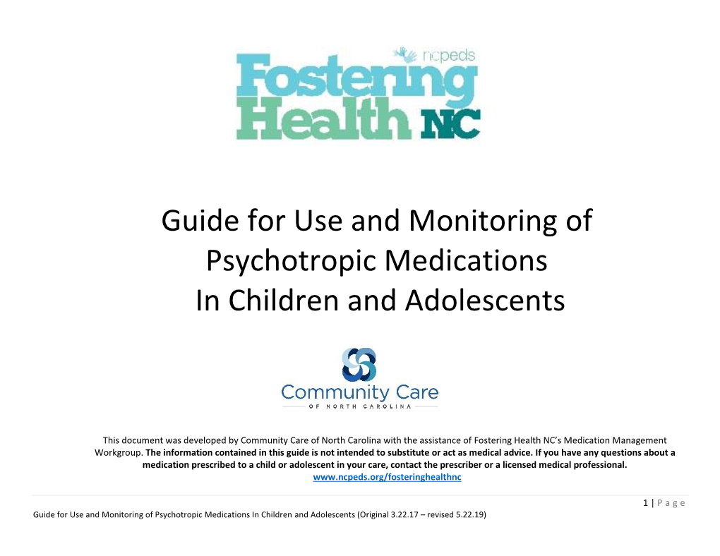 Guide for Use and Monitoring of Psychotropic Medications in Children and Adolescents