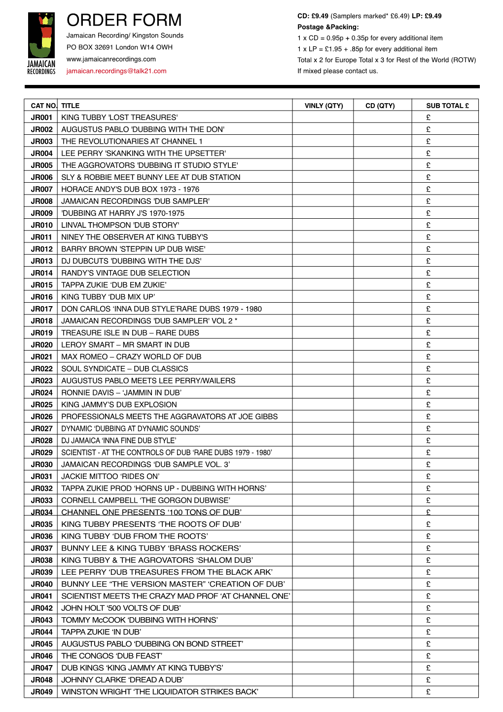 Order Form Order Form