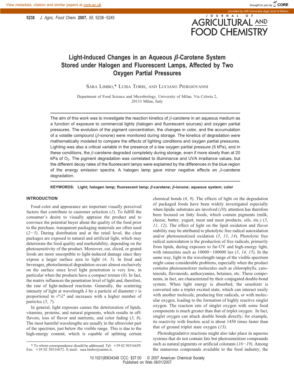 Light-Induced Changes in an Aqueous Β-Carotene