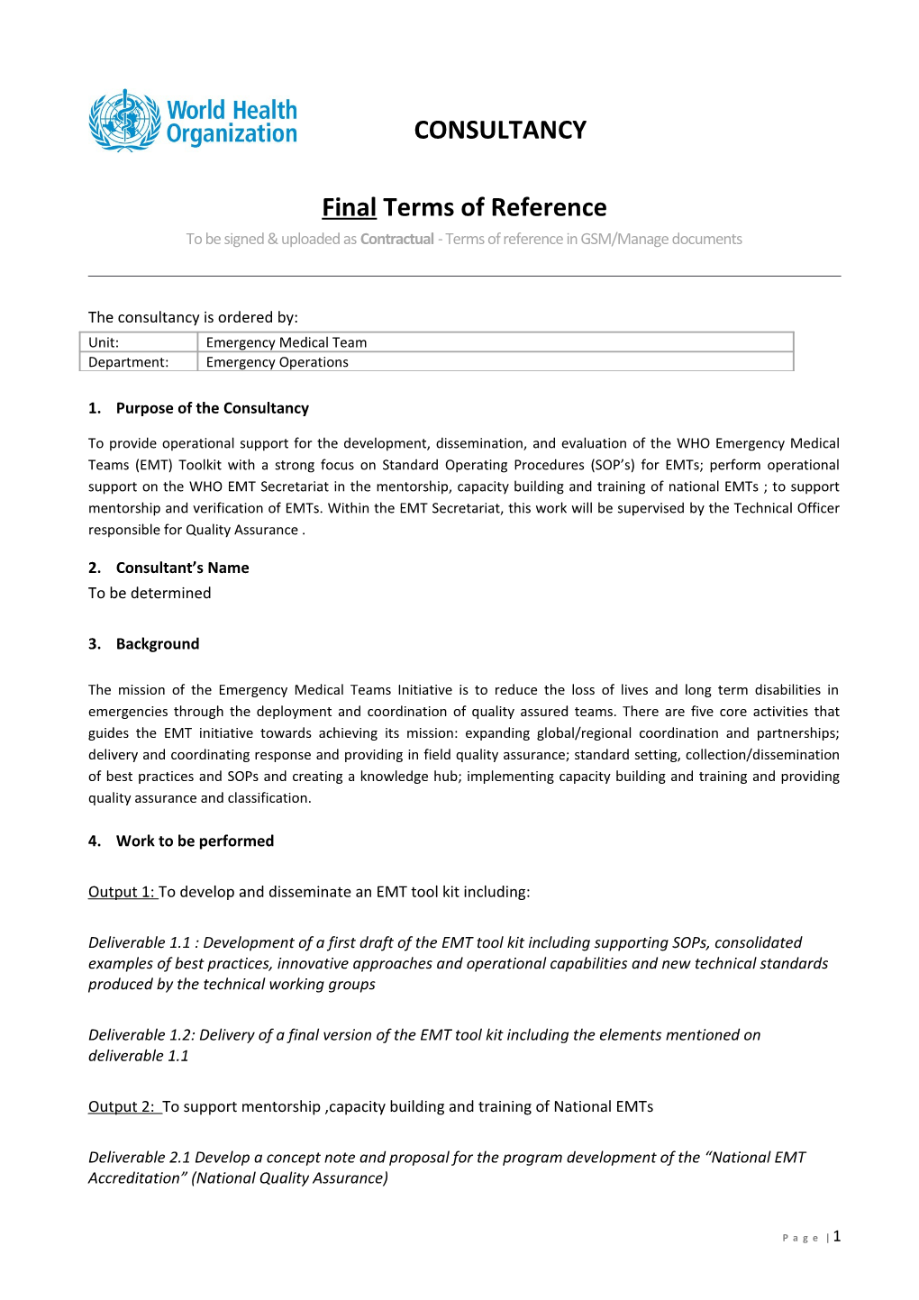 Final Terms of Reference