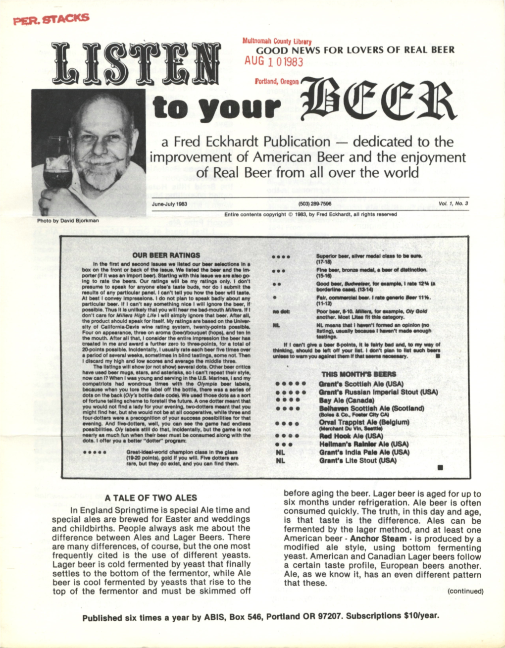 To Your Iieoi a Fred Eckhardt Publication — Dedicated to the Improvement of American Beer and the Enjoyment of Real Beer from All Over the World