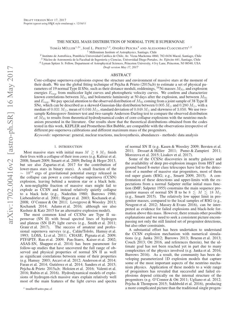 THE NICKEL MASS DISTRIBUTION of NORMAL TYPE II SUPERNOVAE 3 Supernova Are the Magnitudes in Different ﬁlters, the Pho- Above