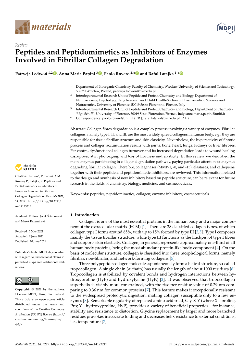 Peptides and Peptidomimetics As Inhibitors of Enzymes Involved in Fibrillar Collagen Degradation