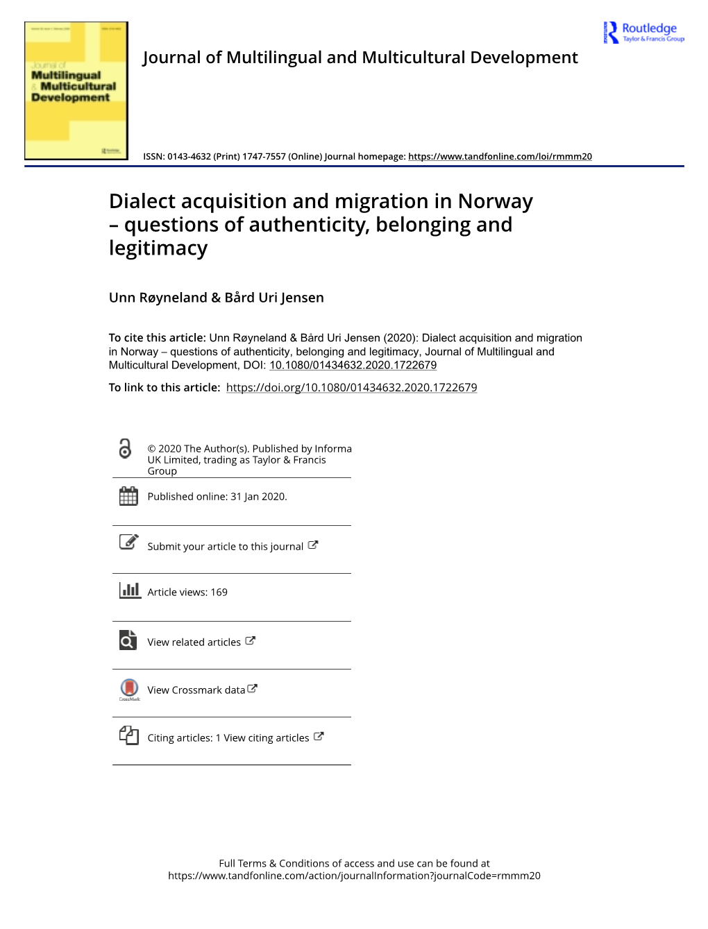 Dialect Acquisition and Migration in Norway – Questions of Authenticity, Belonging and Legitimacy