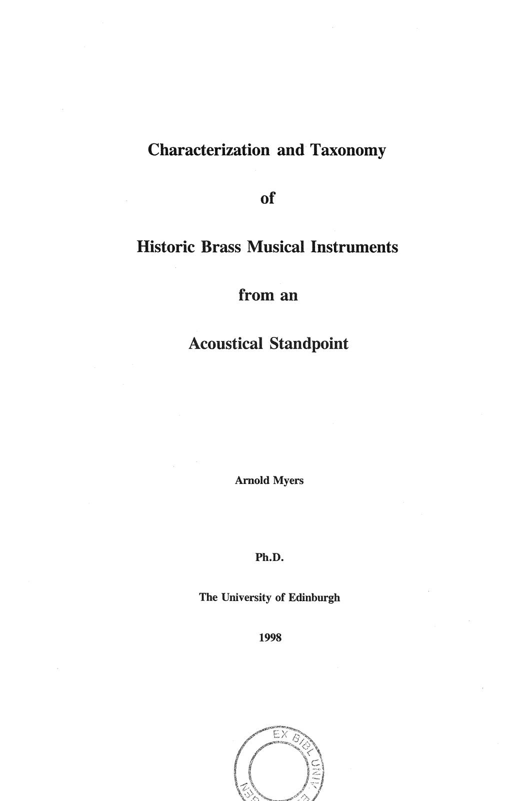 Characterization And' Taxonomy Acoustical Standpoint