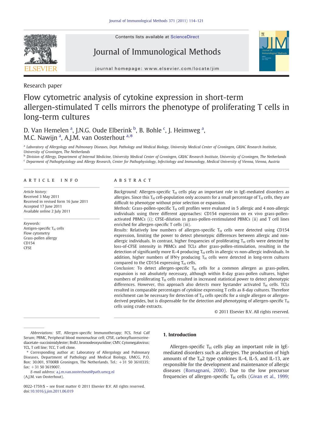 Flow Cytometric Analysis of Cytokine Expression in Short-Term Allergen-Stimulated T Cells Mirrors the Phenotype of Proliferating T Cells in Long-Term Cultures