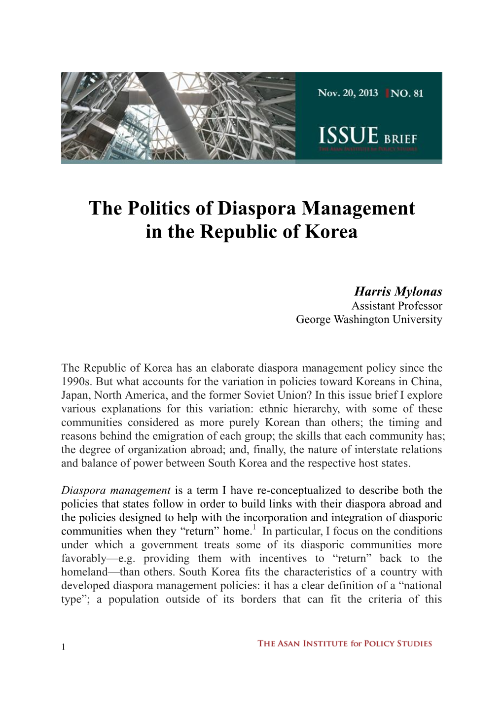 The Politics of Diaspora Management in the Republic of Korea