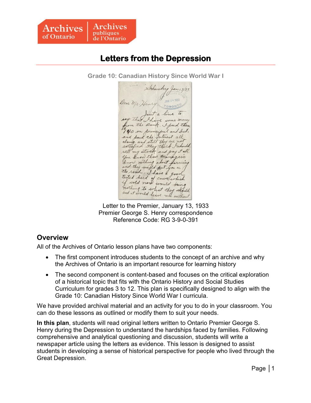 Letters from the Depression