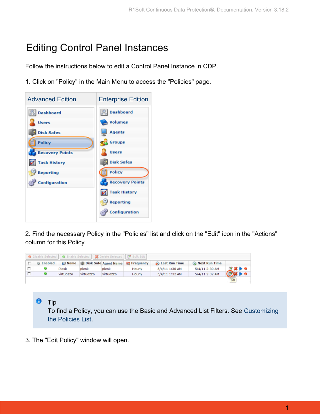 Editing Control Panel Instances