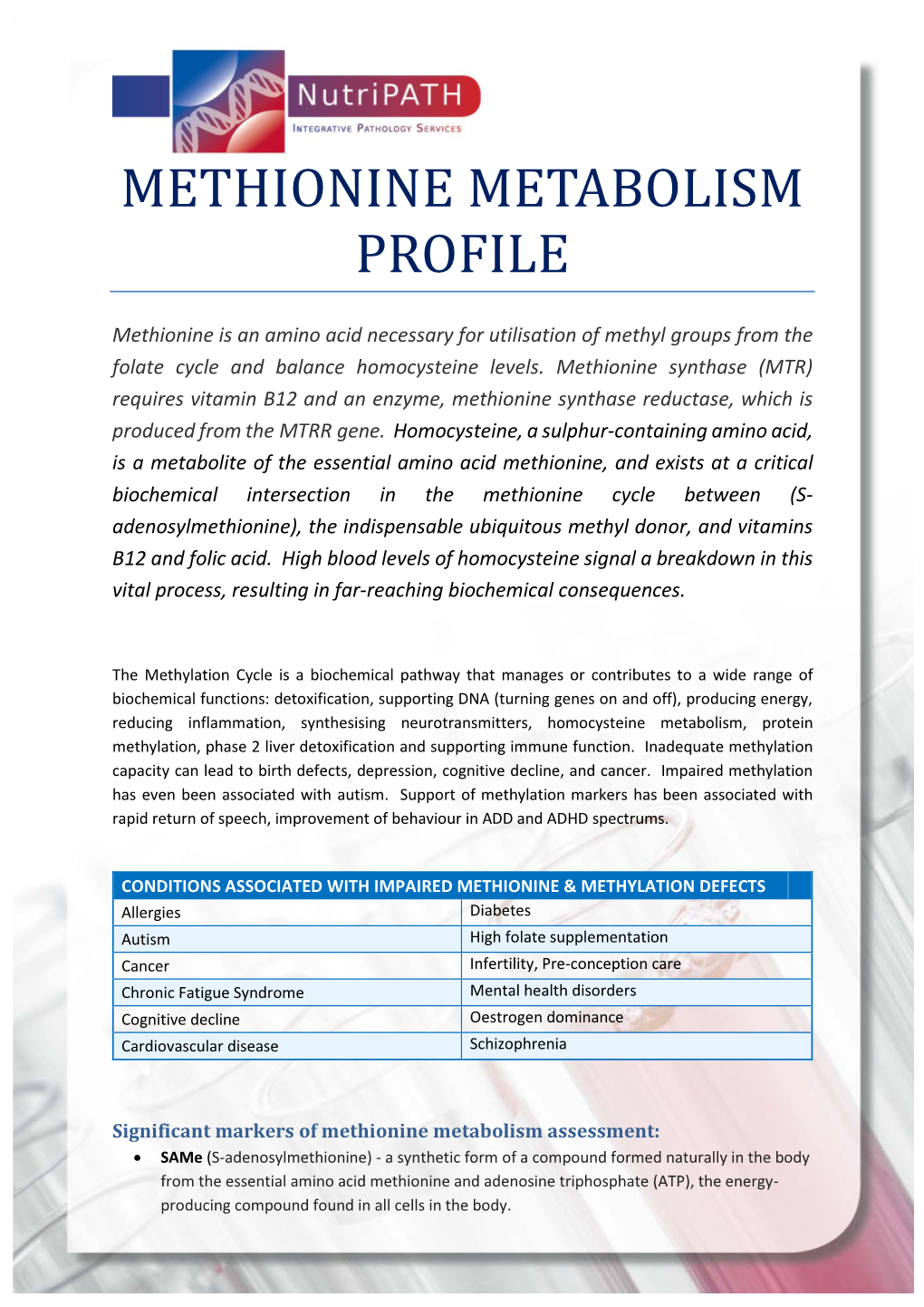 Methionine Metabolism Profile