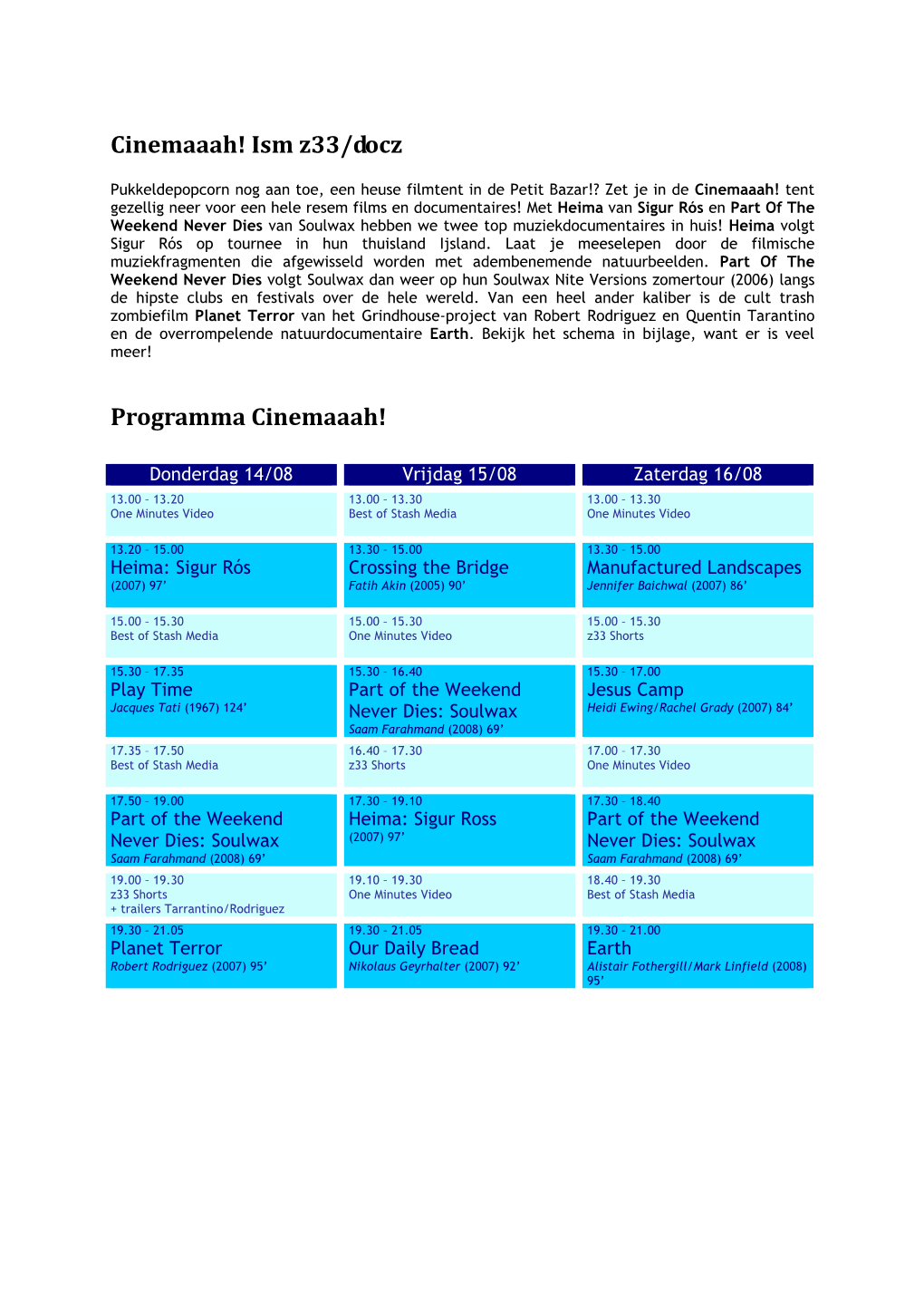 Ism Z33/Docz Programma Cinemaaah!