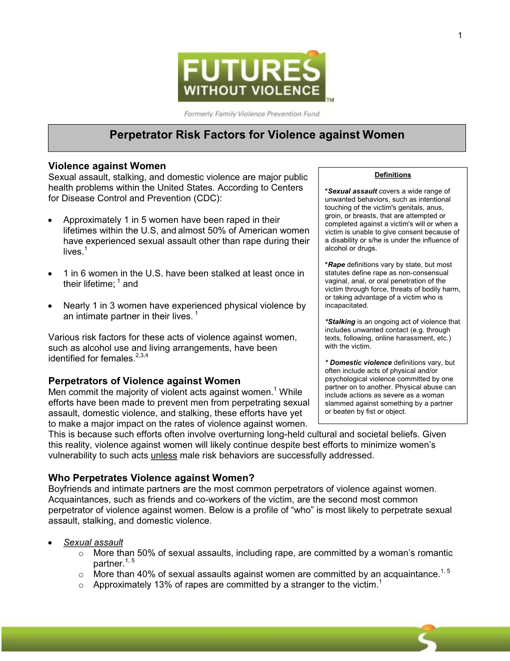 Perpetrator Risk Factors for Violence Against Women