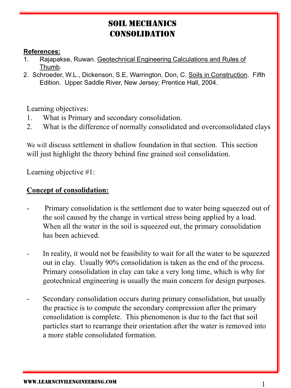 Soil Mechanics Consolidation