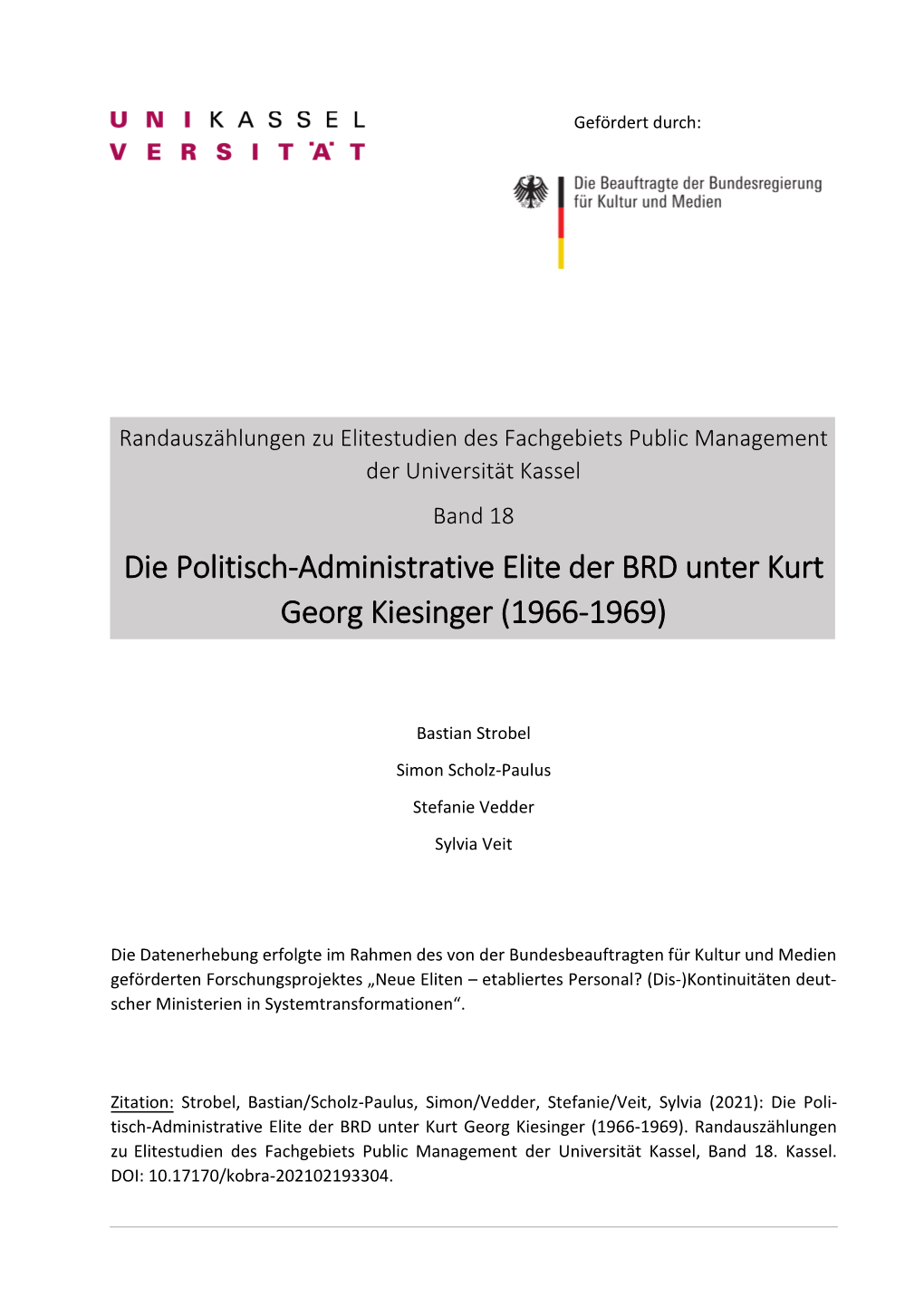 Die Politisch-Administrative Elite Der BRD Unter Kurt Georg Kiesinger (1966-1969)
