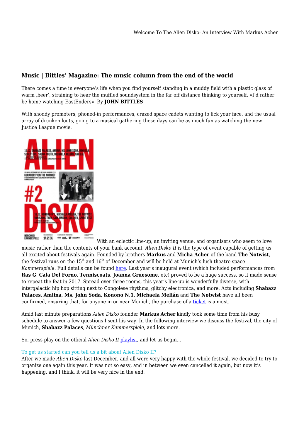 The Alien Disko: an Interview with Markus Acher