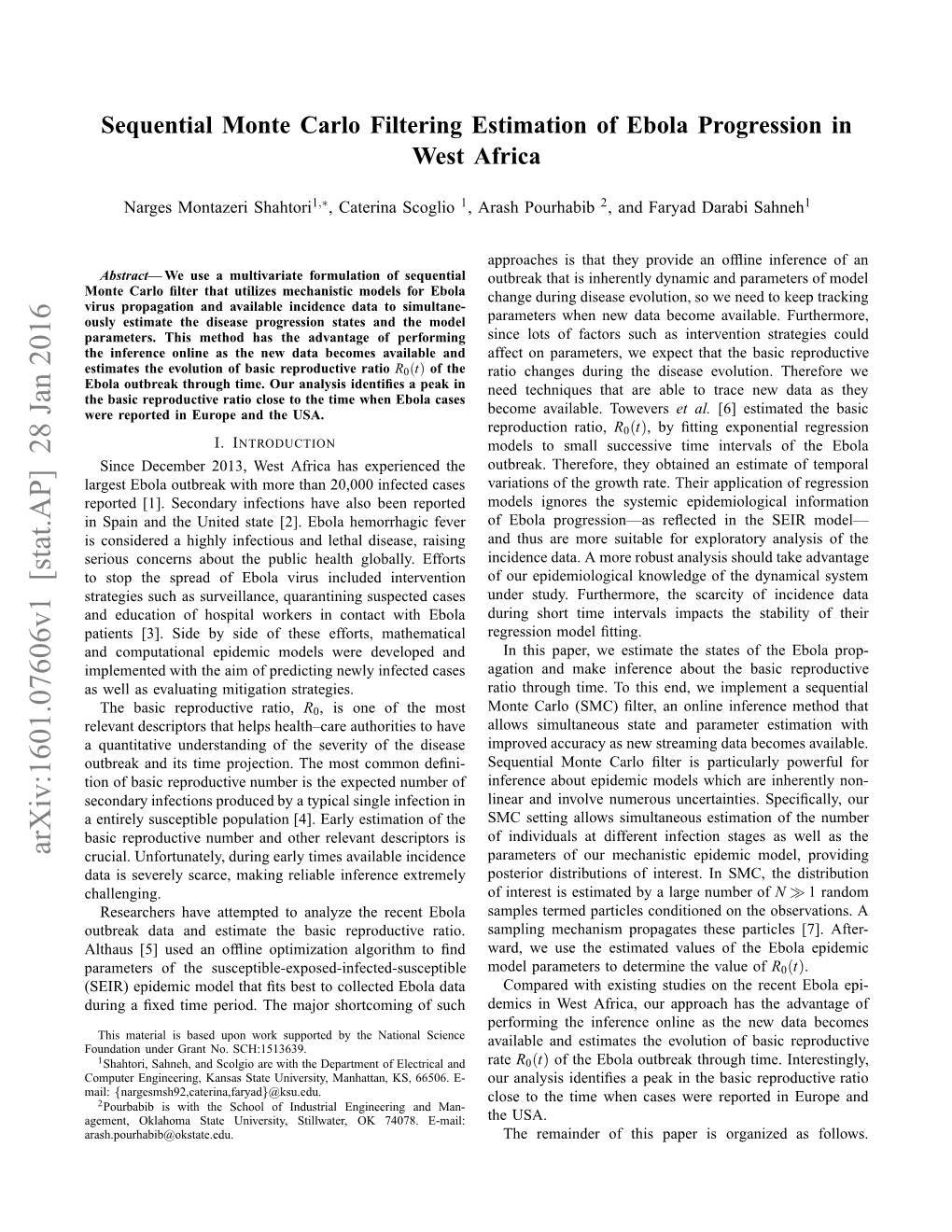 Sequential Monte Carlo Filtering Estimation of Ebola