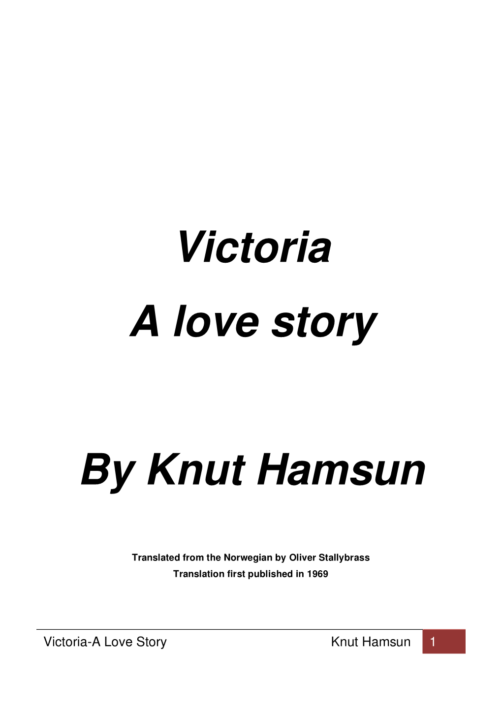 Victoria a Love Story by Knut Hamsun