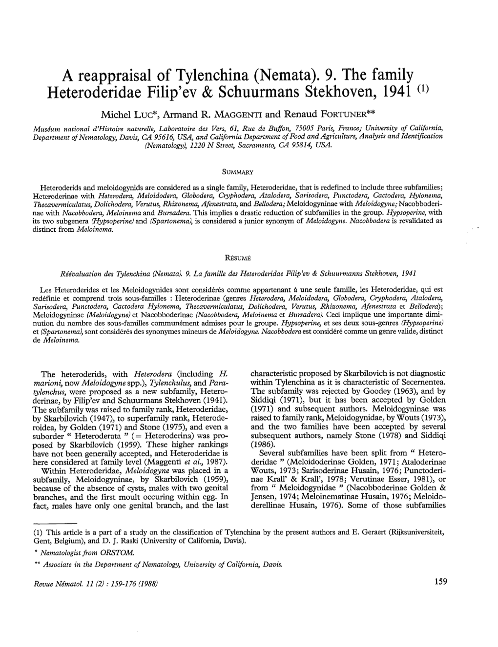 A Reappraisal of Tylenchina (Nemata) : 9. the Family Heteroderidae Filip'ev and Schuurmans Stekhoven, 1941