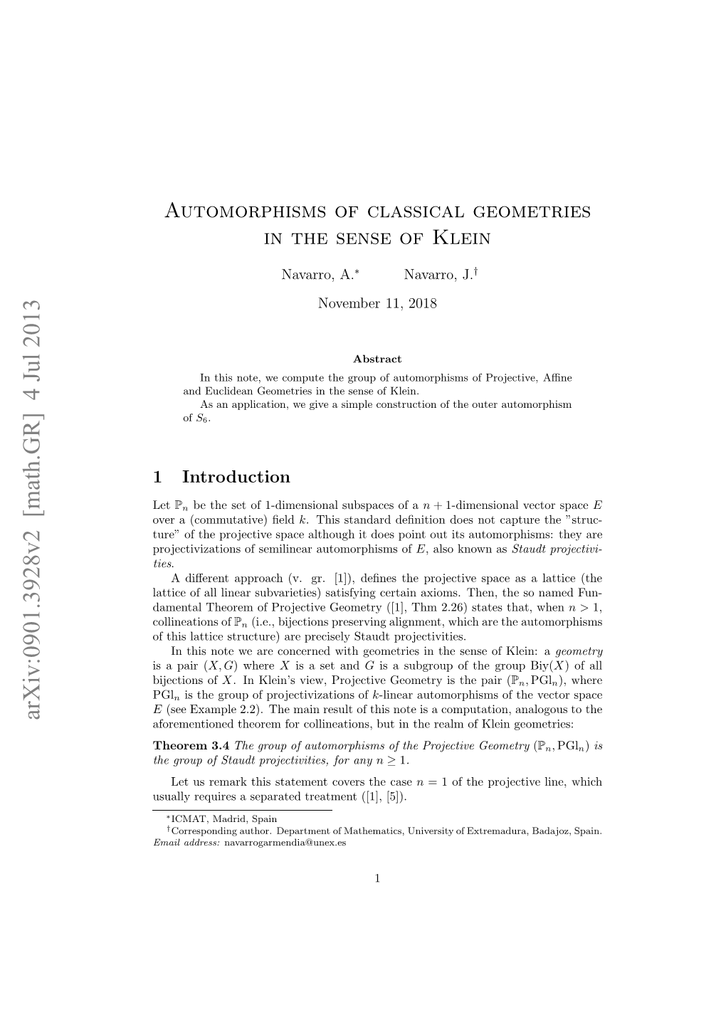 Automorphisms of Classical Geometries in the Sense of Klein