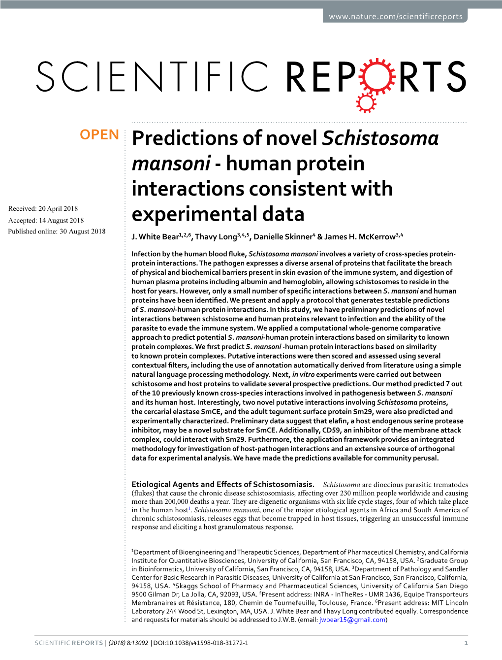 Predictions of Novel Schistosoma Mansoni