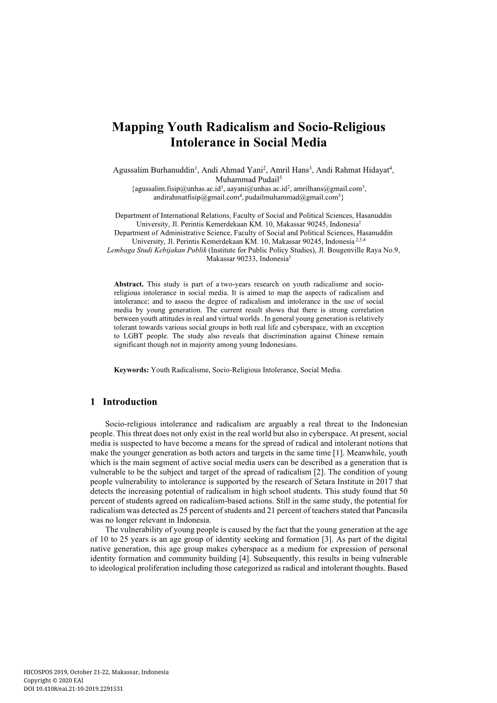 Mapping Youth Radicalism and Socio-Religious Intolerance in Social Media