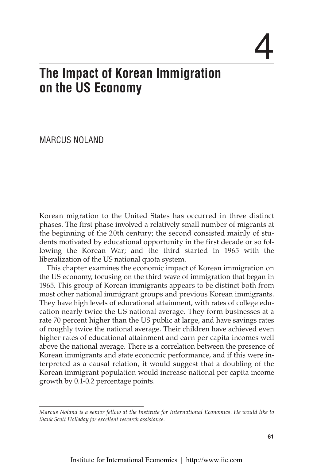 Chapter 4: the Impact of Korean Immigration on the US Economy