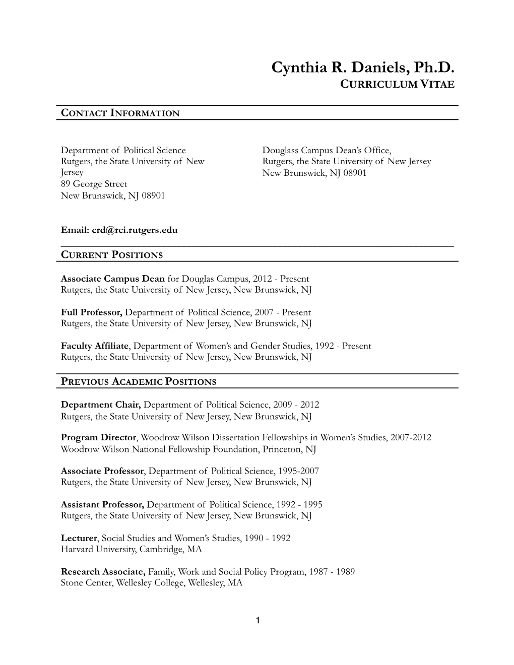 Cynthia R. Daniels, Ph.D. CURRICULUM VITAE