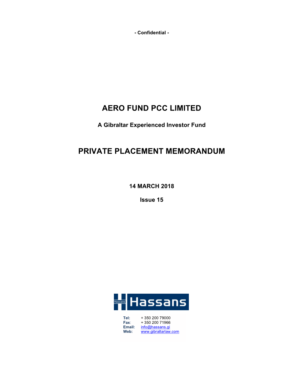 Aero Fund Pcc Limited Private Placement Memorandum