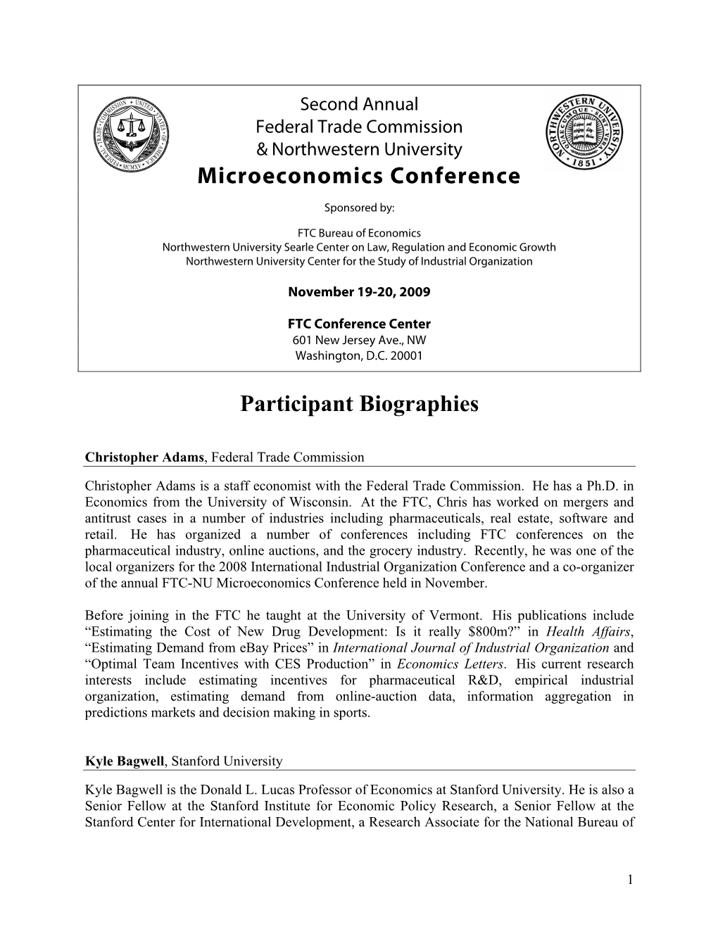 Microeconomics Conference Participant Biographies