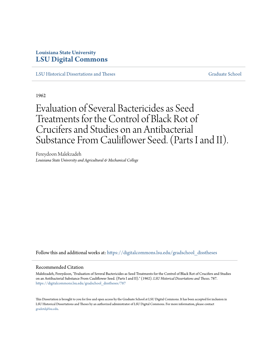 Evaluation of Several Bactericides As Seed Treatments for the Control of Black Rot of Crucifers and Studies on an Antibacterial Substance from Cauliflower Seed