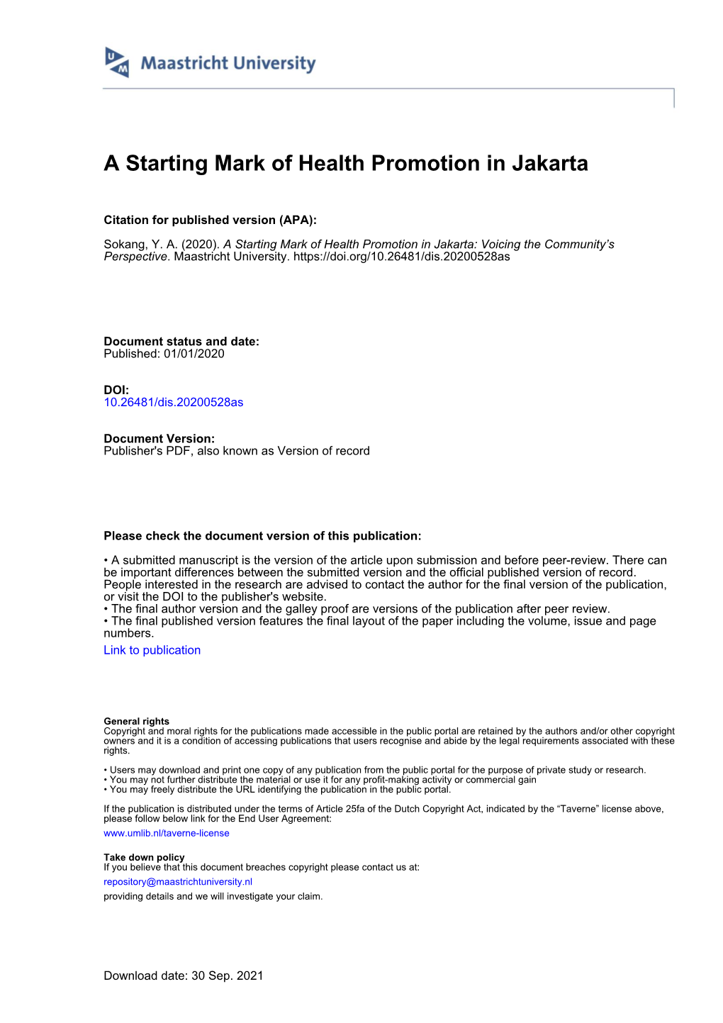 A Starting Mark of Health Promotion in Jakarta