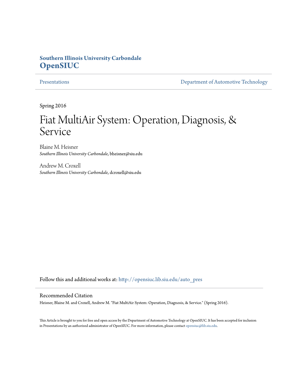 Fiat Multiair System: Operation, Diagnosis, & Service