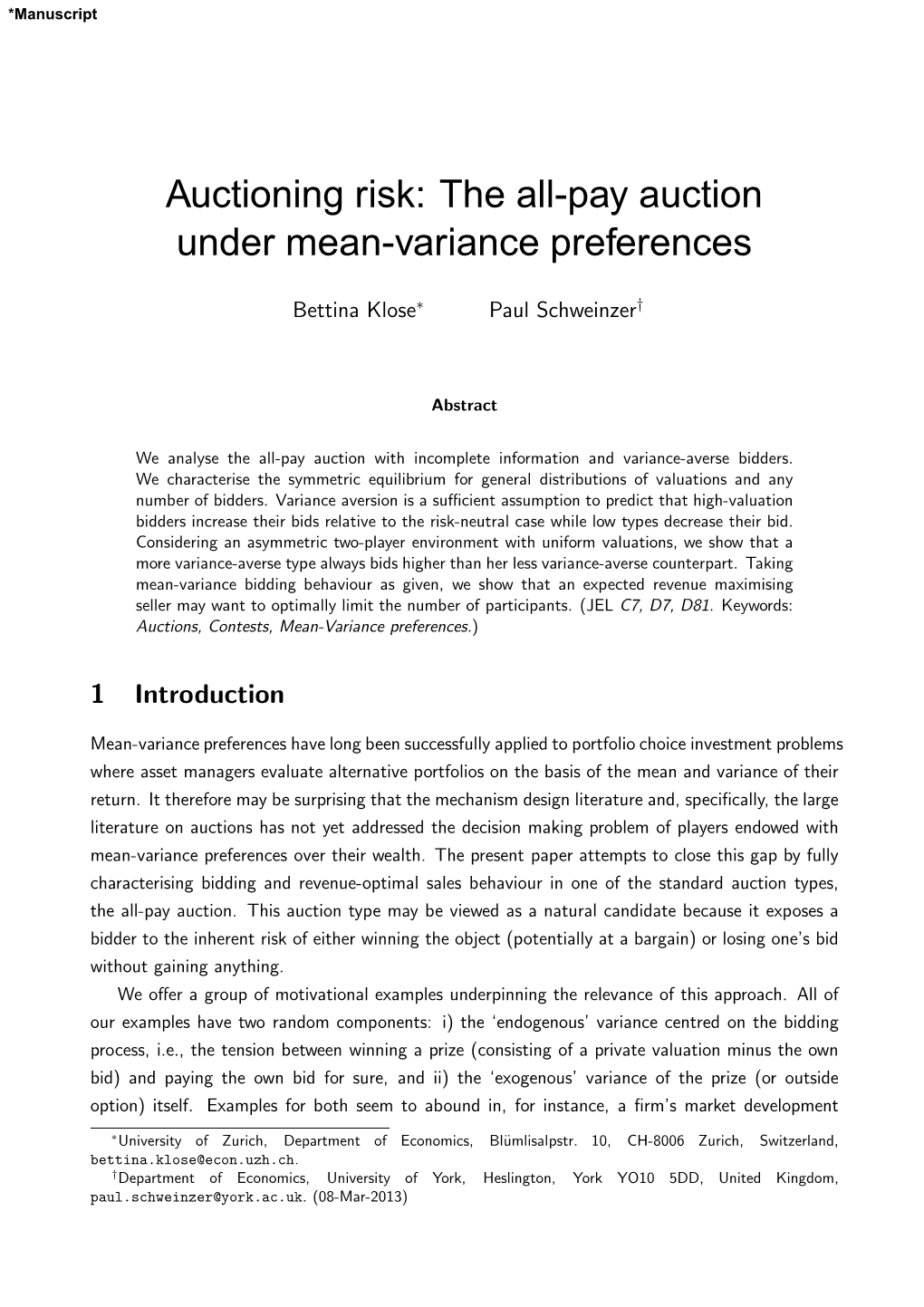 The All-Pay Auction Under Mean-Variance Preferences