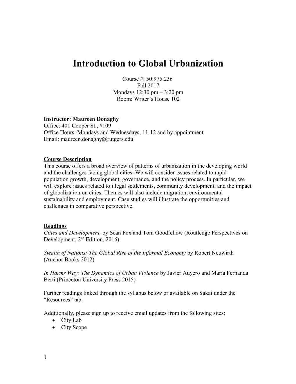 Introduction to Global Urbanization