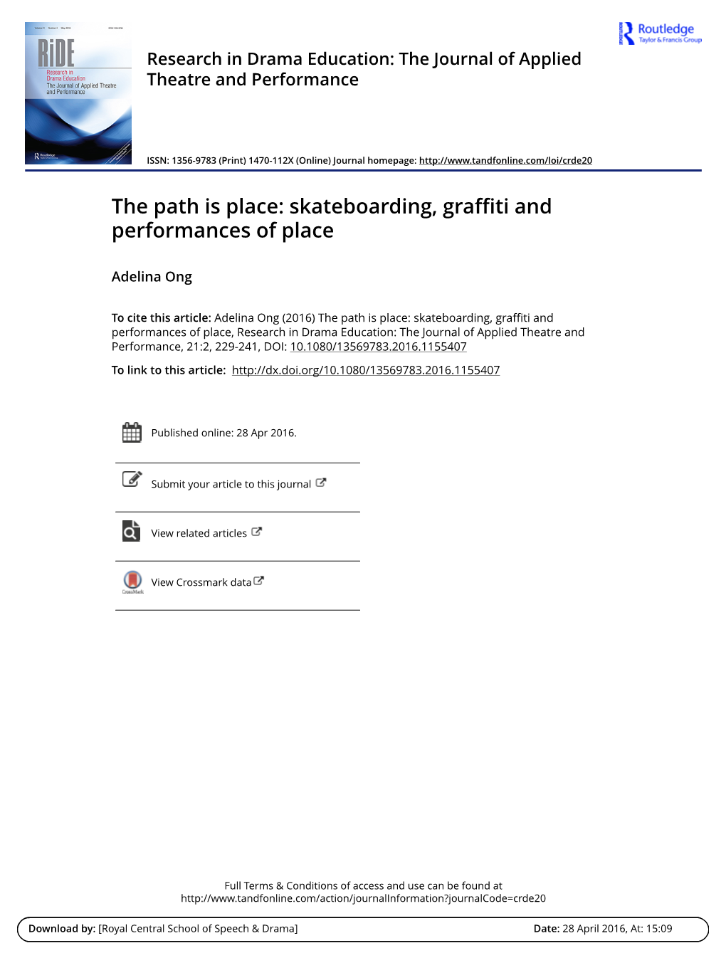 The Path Is Place: Skateboarding, Graffiti and Performances of Place