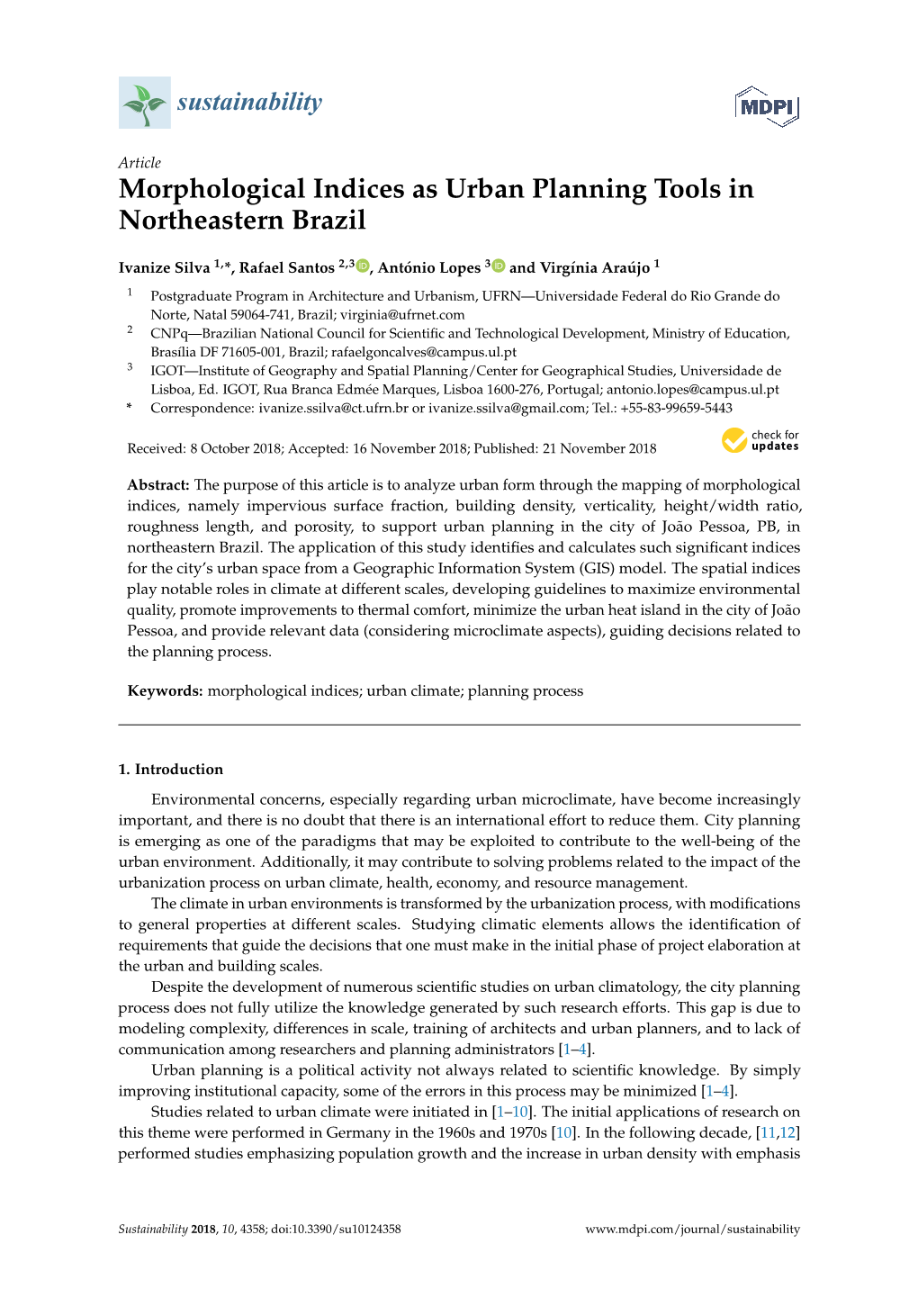 Morphological Indices As Urban Planning Tools in Northeastern Brazil