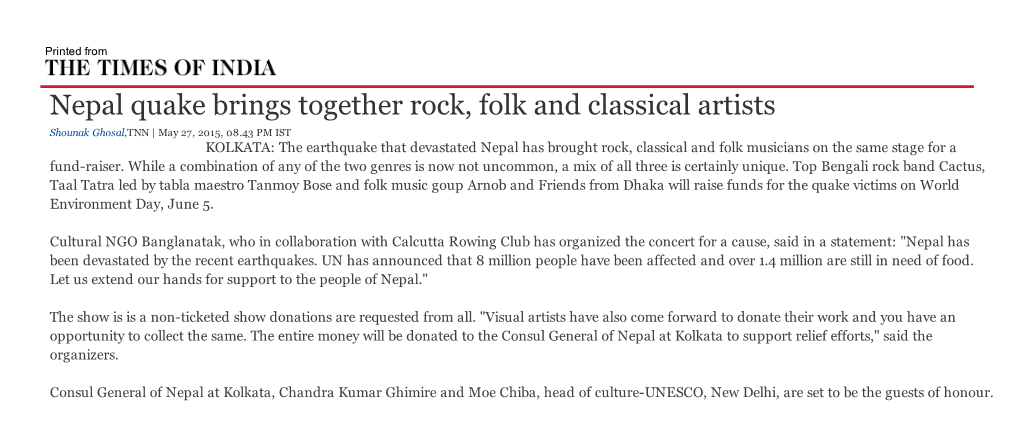 Nepal Quake Brings Together Rock, Folk and Classical Artists ­ the Times of India