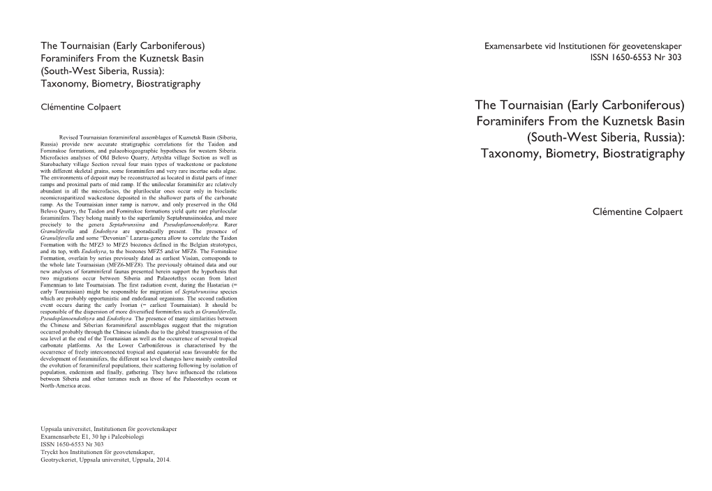 Early Carboniferous) Examensarbete Vid Institutionen För Geovetenskaper