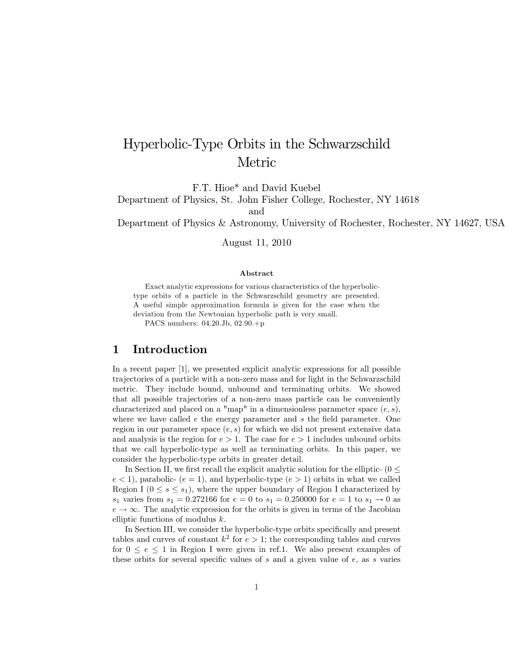 Hyperbolic'type Orbits in the Schwarzschild Metric