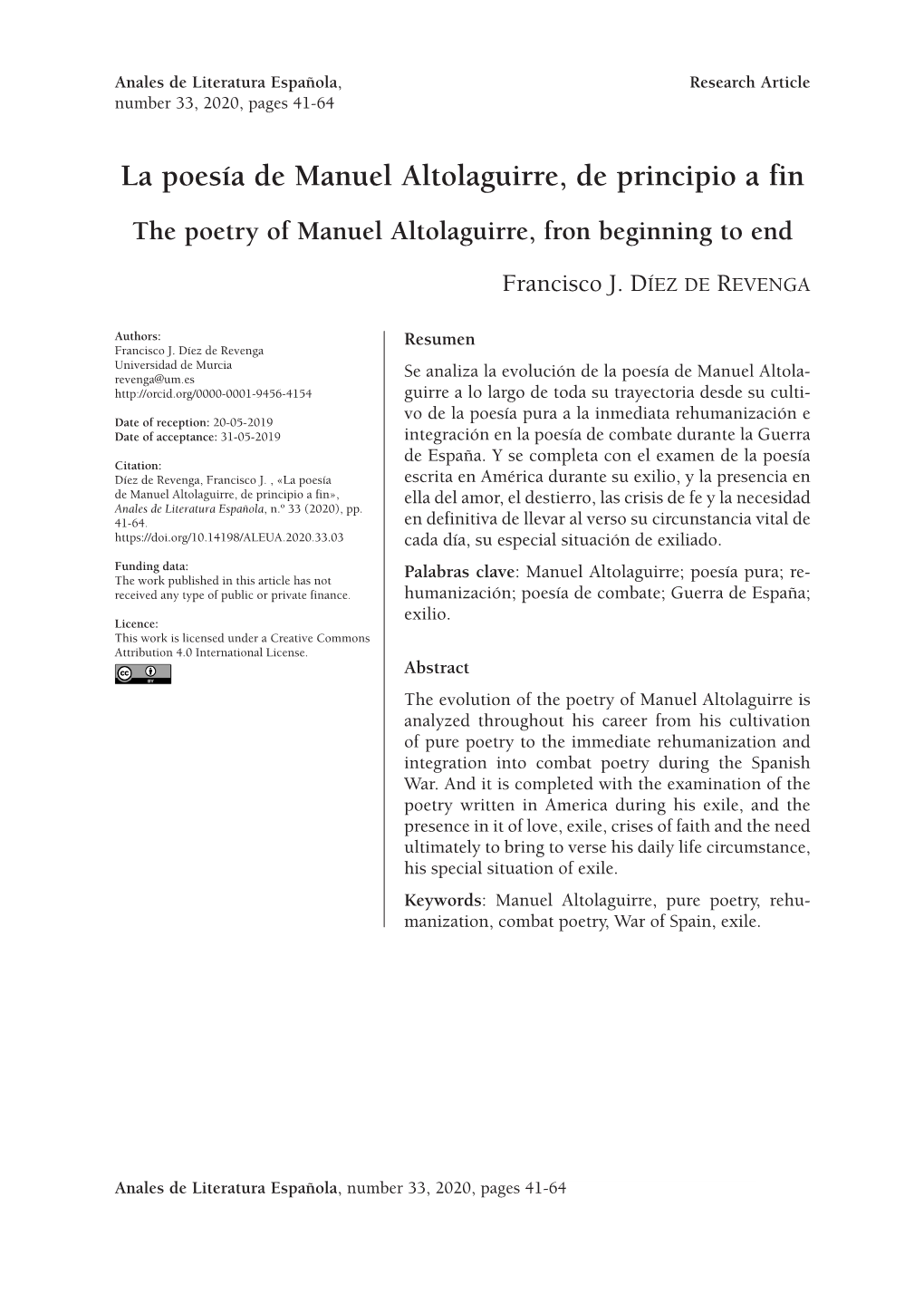 Pdf La Poesía De Manuel Altolaguirre, De Principio a Fin / Francisco J. Díez