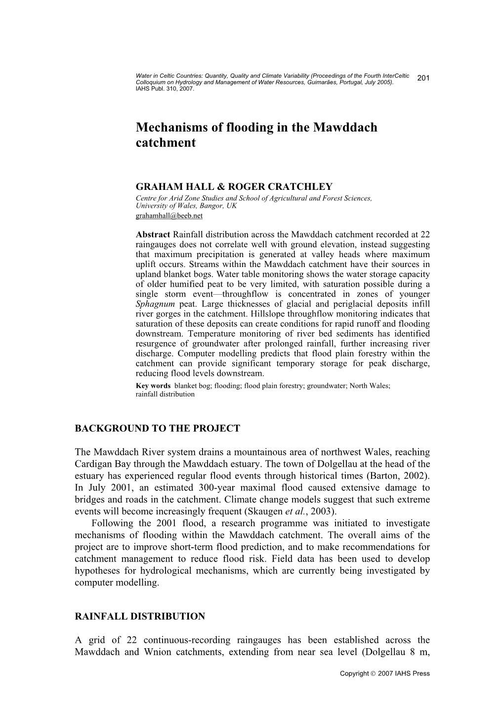 Mechanisms of Flooding in the Mawddach Catchment