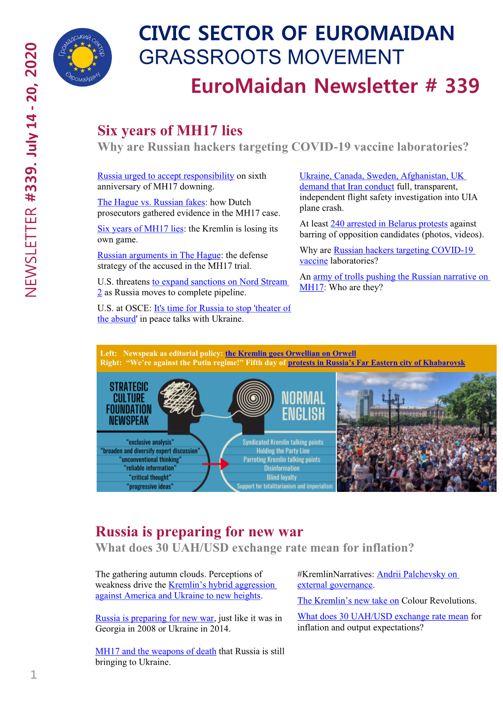 Euromaidan Newsletter # 339 CIVIC SECTOR of EUROMAIDAN