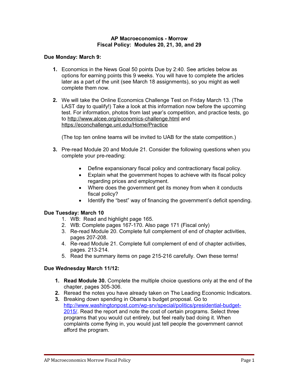 Fiscal Policy: Modules 20, 21, 30, and 29