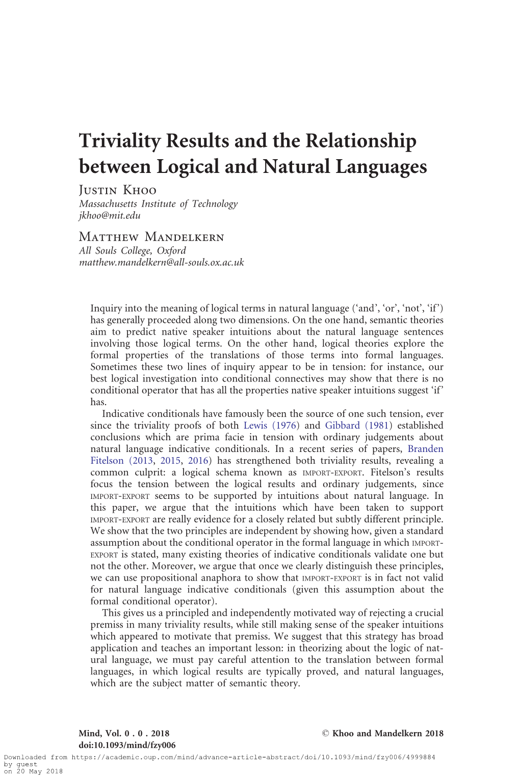 Triviality Results and the Relationship Between Logical and Natural