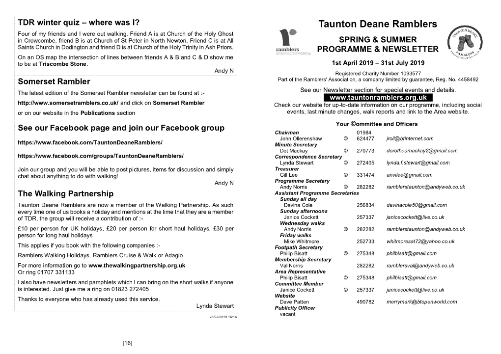 Taunton Deane Ramblers Home Page