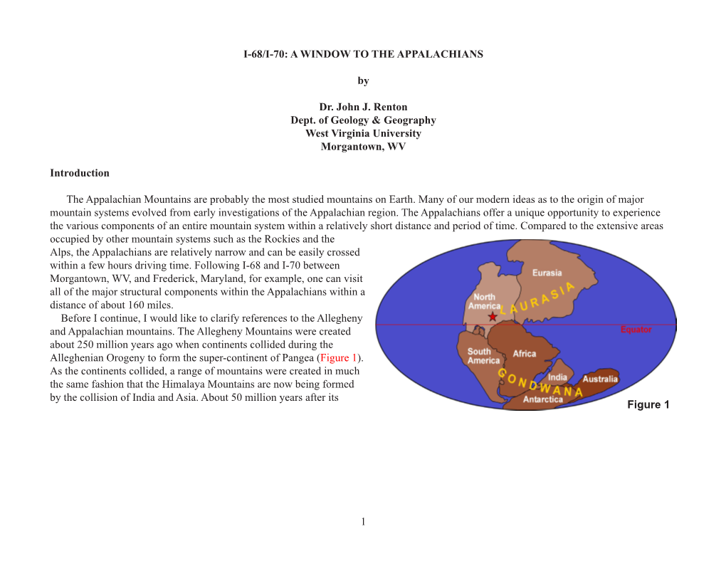 1 I-68/I-70: a WINDOW to the APPALACHIANS by Dr. John J