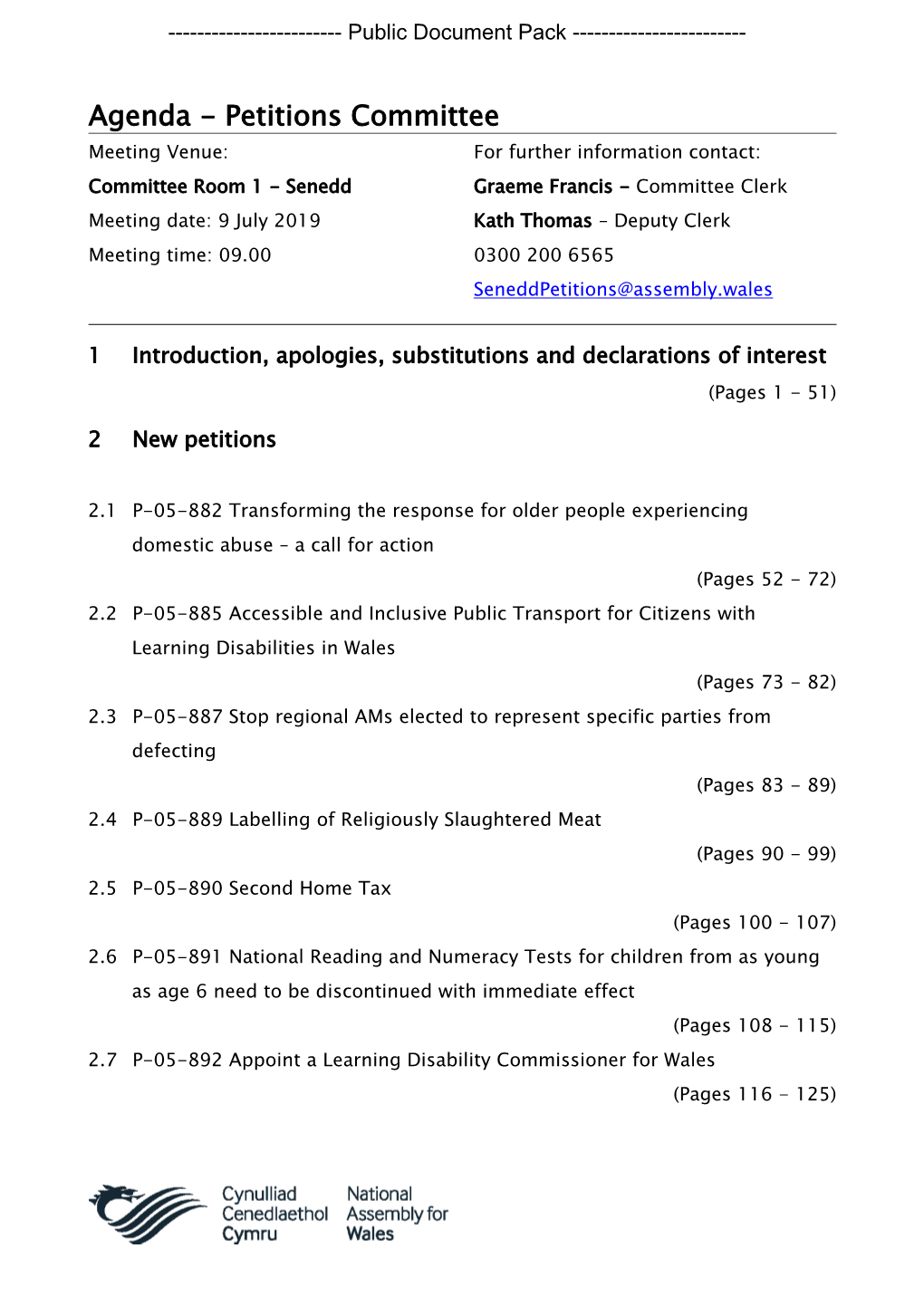 (Public Pack)Agenda Document for Petitions Committee, 09/07/2019 09