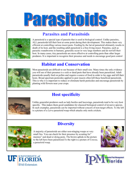 Parasites and Parasitoids Habitat and Conservation Host Specificity Diversity