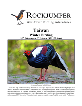 Taiwan Winter Birding 24Th February to 7Th March 2022 (12 Days)